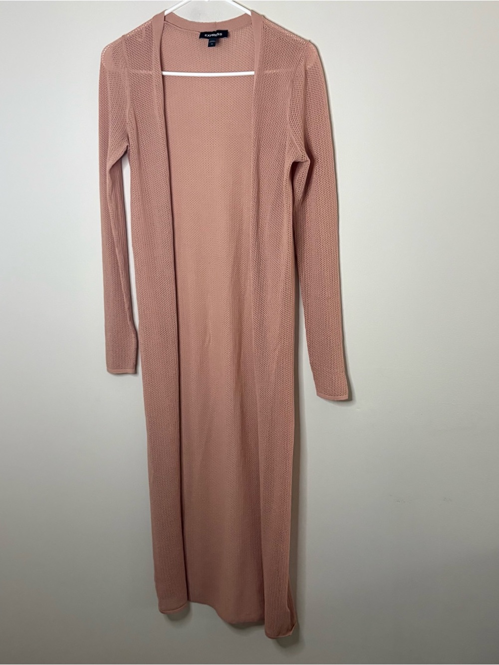 Express XS Long Open-Front Knit Cardigan - Blush Pink fairy cottage
